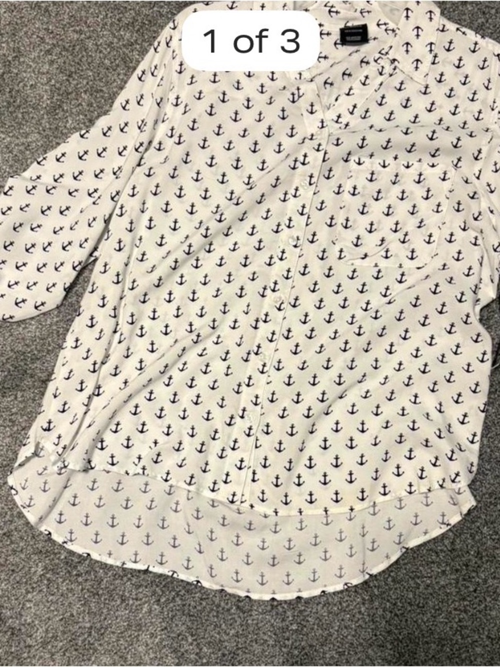 George White Button-Down Shirt with Navy Anchor Print